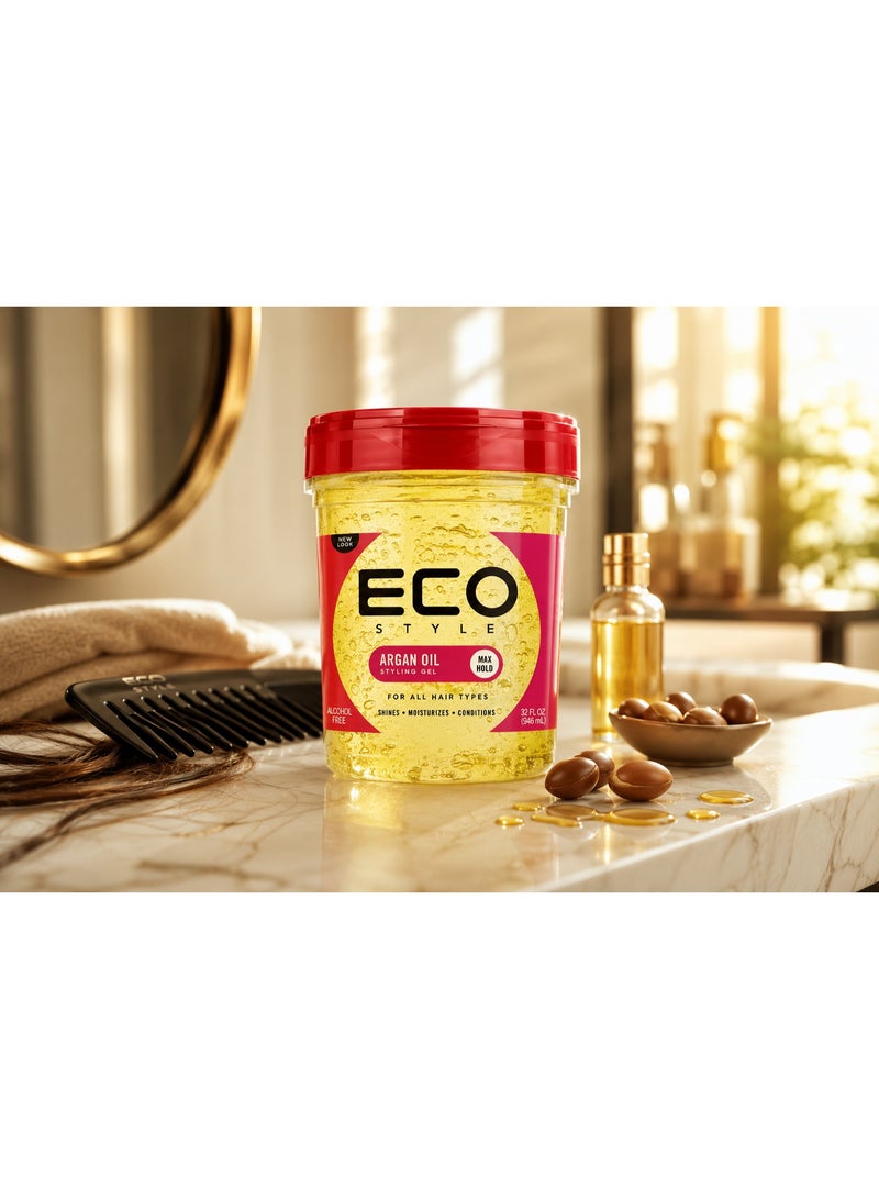Eco Style Argan Oil Styling Gel Max Hold 946ml | Alcohol-Free Hair Gel for Strong Hold, Shine & Smooth Styling | For All Hair Types - Image 1