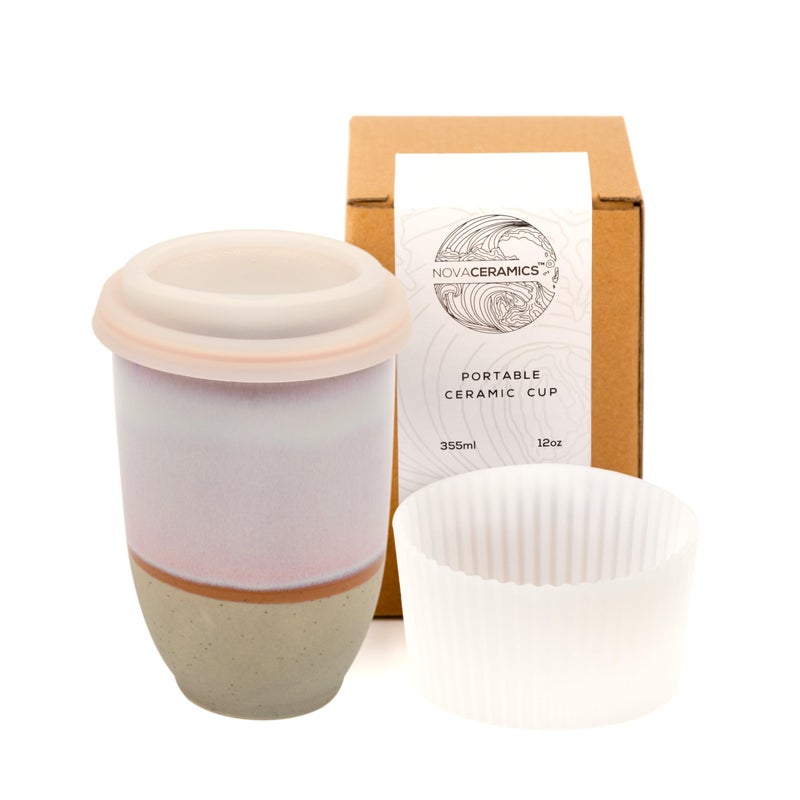 NOVA CERAMICS Travel Mug  Portable Coffee Tumbler  Unique to Go Mug  Microwave  Dishwasher Safe Purple Coffee Tumbler  Gifts for Women Men Him Her  12oz  Horizon