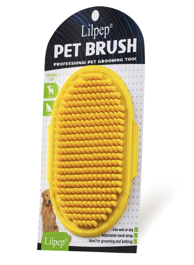 Lilpep Dog Grooming Brush, Lilpep Pet Shampoo Bath Brush Soothing Massage Rubber Comb with Adjustable Ring Handle for Long Short Haired Dogs and Cats (Yellow, pack of 1) - Image 1
