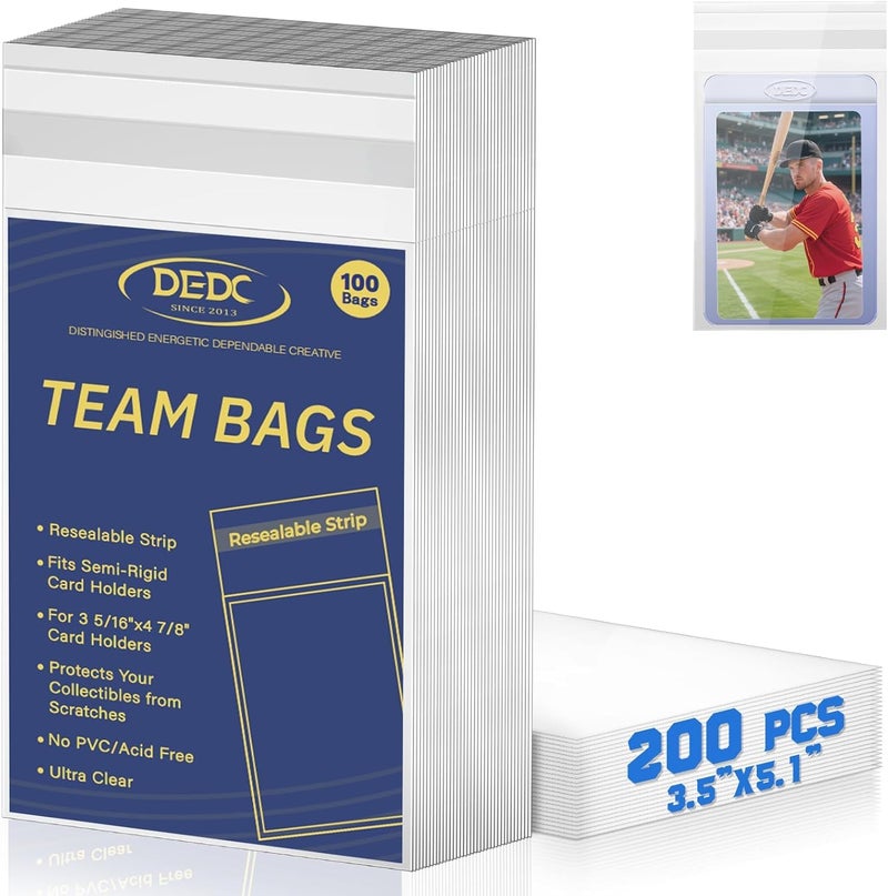 DEDC 200Pcs Team Set Bags Resealable Card Holder for Semi Rigid Card Sleeves Team Bags for Trading Cards Card Grading Fits Semi Rigid Sleeves - Image 1