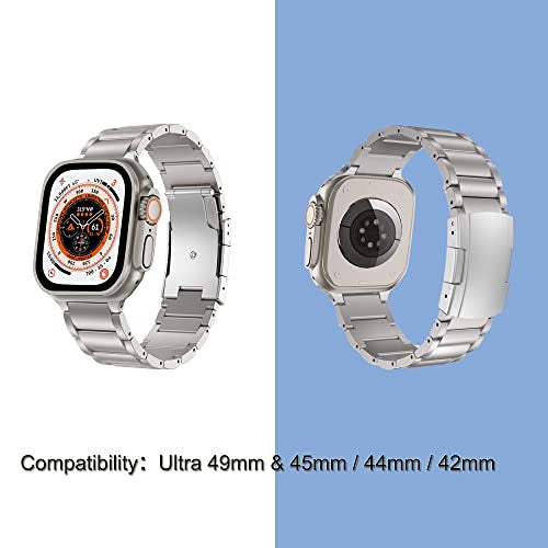 Yeejok Compatible for Apple Watch Ultra 2 Bands 49mm Titanium Metal for Men Women, Compatible for Apple Watch Series 10 Band 46mm, Compatible for Apple Watch Series 9 Band, iwatch 45mm 44mm 42mm Silver - Image 3