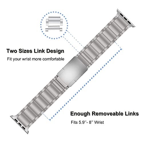 Yeejok Compatible for Apple Watch Ultra 2 Bands 49mm Titanium Metal for Men Women, Compatible for Apple Watch Series 10 Band 46mm, Compatible for Apple Watch Series 9 Band, iwatch 45mm 44mm 42mm Silver - Image 5