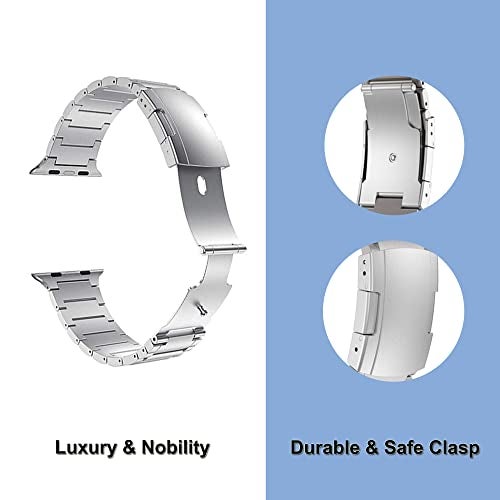 Yeejok Compatible for Apple Watch Ultra 2 Bands 49mm Titanium Metal for Men Women, Compatible for Apple Watch Series 10 Band 46mm, Compatible for Apple Watch Series 9 Band, iwatch 45mm 44mm 42mm Silver - Image 4