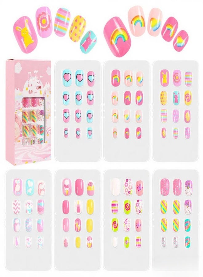 DOUBORQ 84Pcs 7 Days Cute Design Nail Tips for Children Press On False Nails Set Manicure DIY - Image 1
