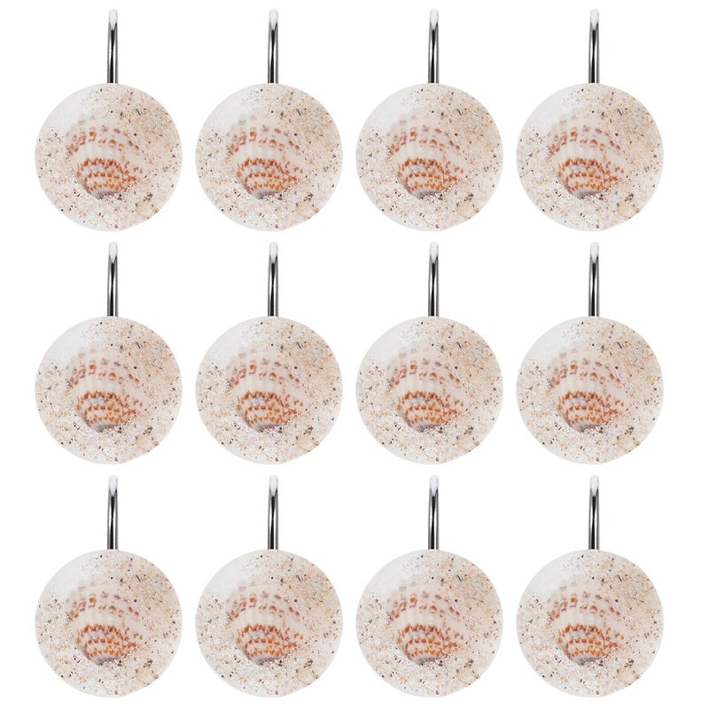 Resin Seashell Shower Curtain Hooks 12pcs Ocean Theme Bathroom Decor - Image 2