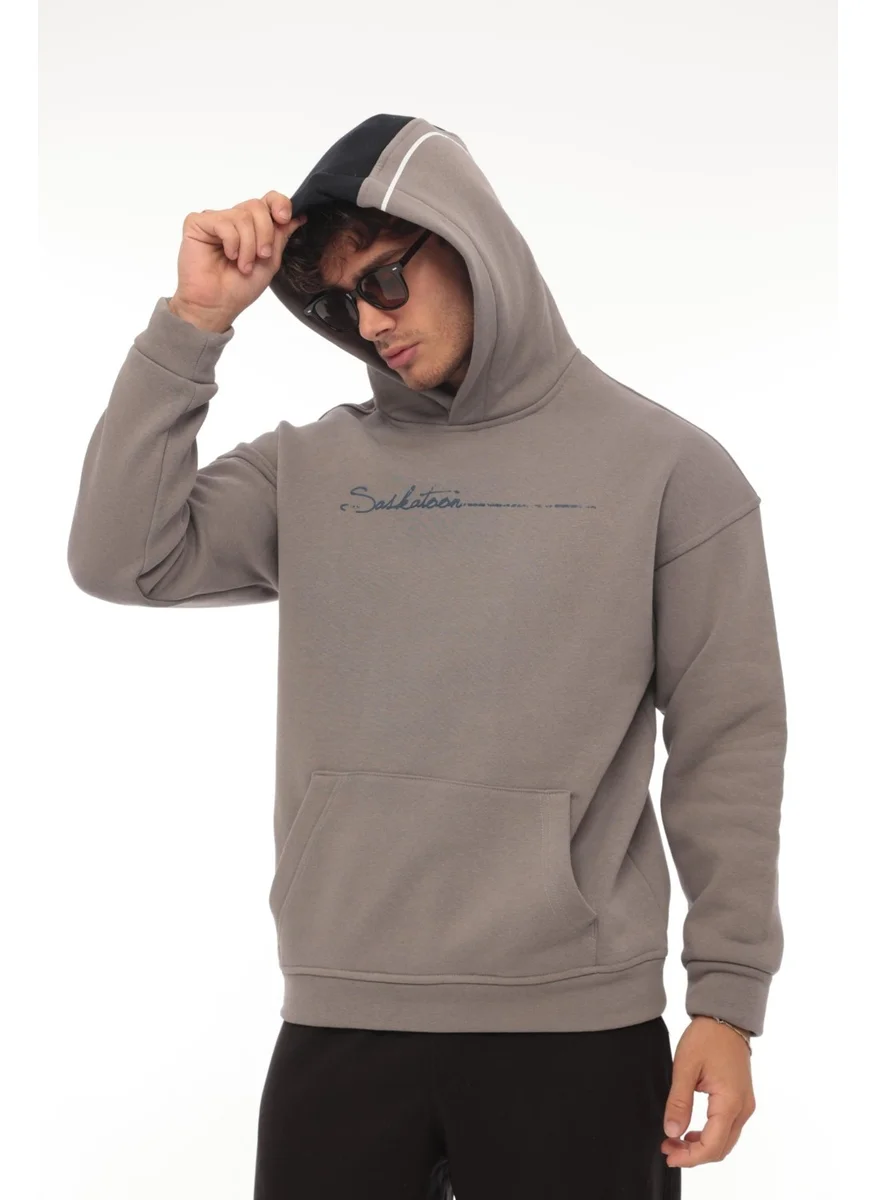 Miron Smoke Back Stripe Hooded Three Thread Oversize SWEATSHIRT-2437