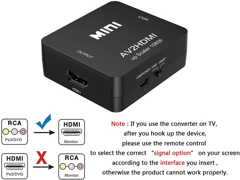 Amtake محول RCA إلى HDMI، 1080P RCA مركب CVBS AV إلى محول فيديو صوت HDMI متوافق مع N64 Wii PS2 Xbox VHS VCR كاميرا DVD، يدعم PAL/NTSC مع كابل طاقة USB - Image 2