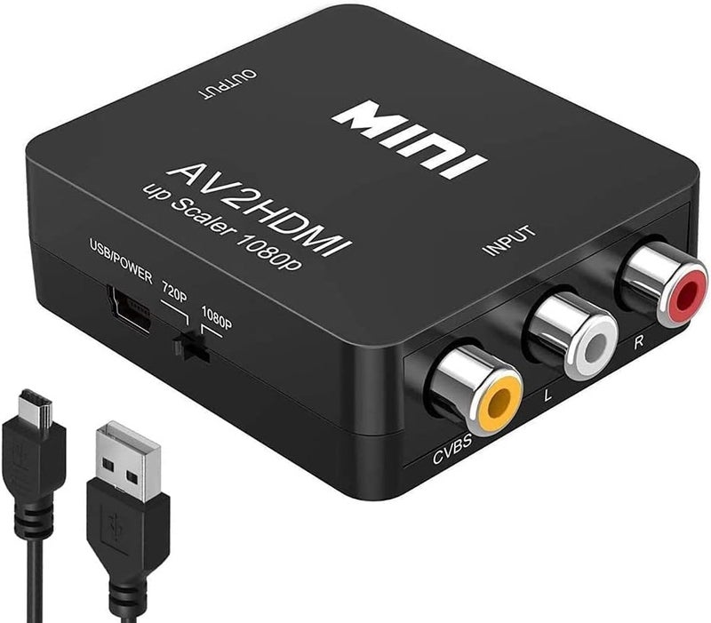 Amtake محول RCA إلى HDMI، 1080P RCA مركب CVBS AV إلى محول فيديو صوت HDMI متوافق مع N64 Wii PS2 Xbox VHS VCR كاميرا DVD، يدعم PAL/NTSC مع كابل طاقة USB - Image 1