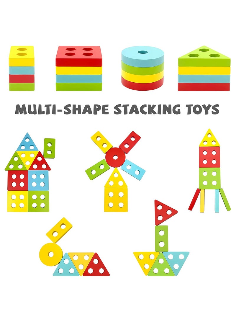 Montessori Toys for 1 2 3 Year Old Boys Girls Gifts, Wooden Sorting and Stacking Toys for Toddlers 1-3, Educational Learning Toys for Preschool Kids, Color Recognition Shape Sorter Puzzles for Baby - Image 3