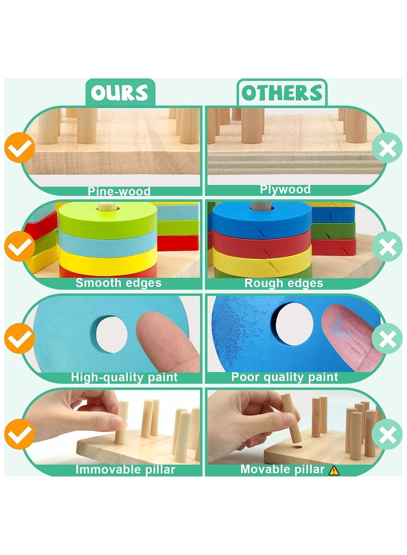 Montessori Toys for 1 2 3 Year Old Boys Girls Gifts, Wooden Sorting and Stacking Toys for Toddlers 1-3, Educational Learning Toys for Preschool Kids, Color Recognition Shape Sorter Puzzles for Baby - Image 4