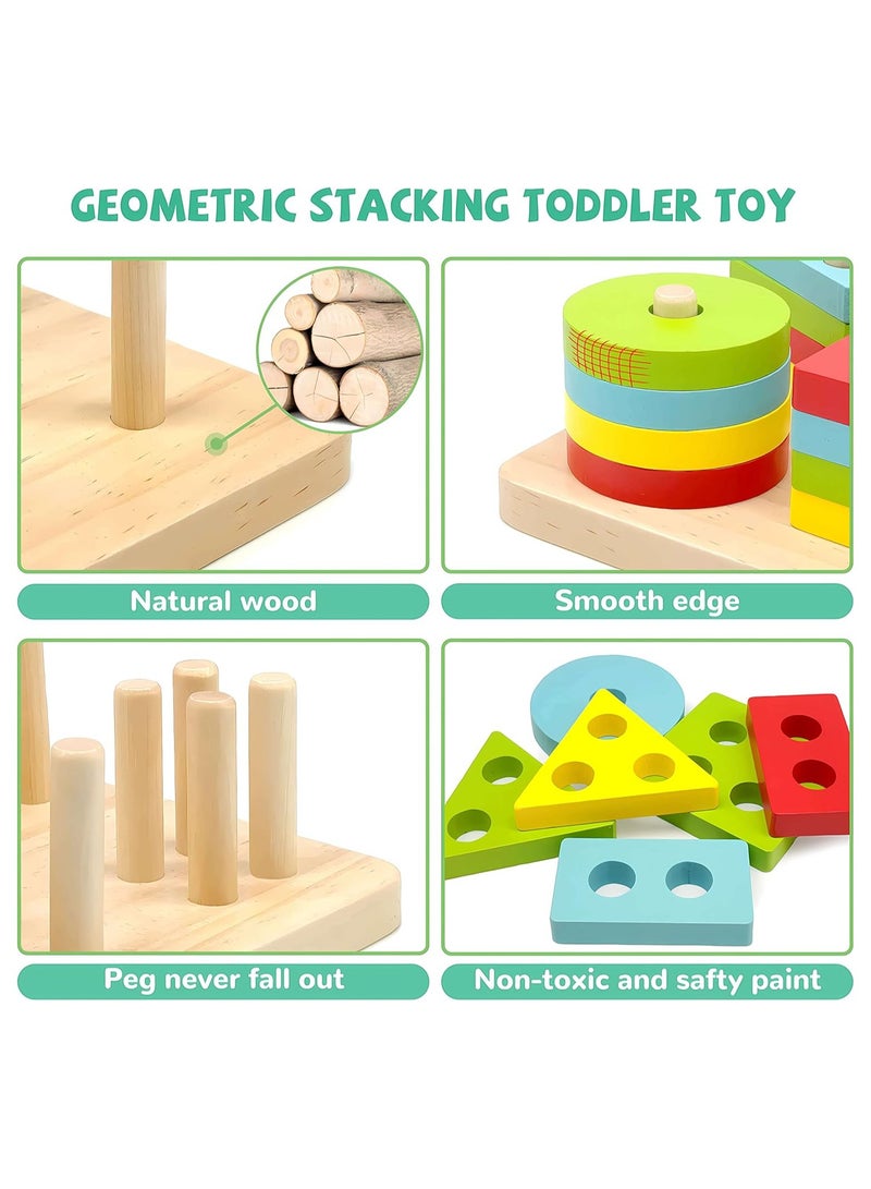 Montessori Toys for 1 2 3 Year Old Boys Girls Gifts, Wooden Sorting and Stacking Toys for Toddlers 1-3, Educational Learning Toys for Preschool Kids, Color Recognition Shape Sorter Puzzles for Baby - Image 5
