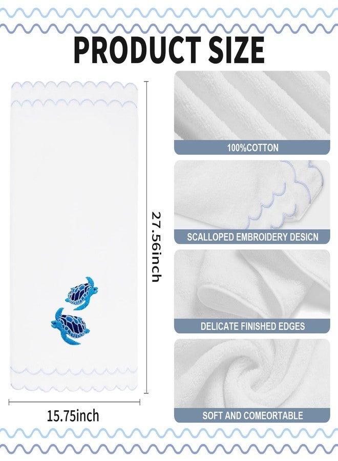 RRBXIA 2 Pcs 100% Cotton Summer Hand Towels for Bathroom Scalloped Hand Towels 16 * 27 Inch Embroidered Decorative 600 GSM Soft Absorbent Bath Towel for Spa Yoga Hotel Sport (Blue) - Image 3