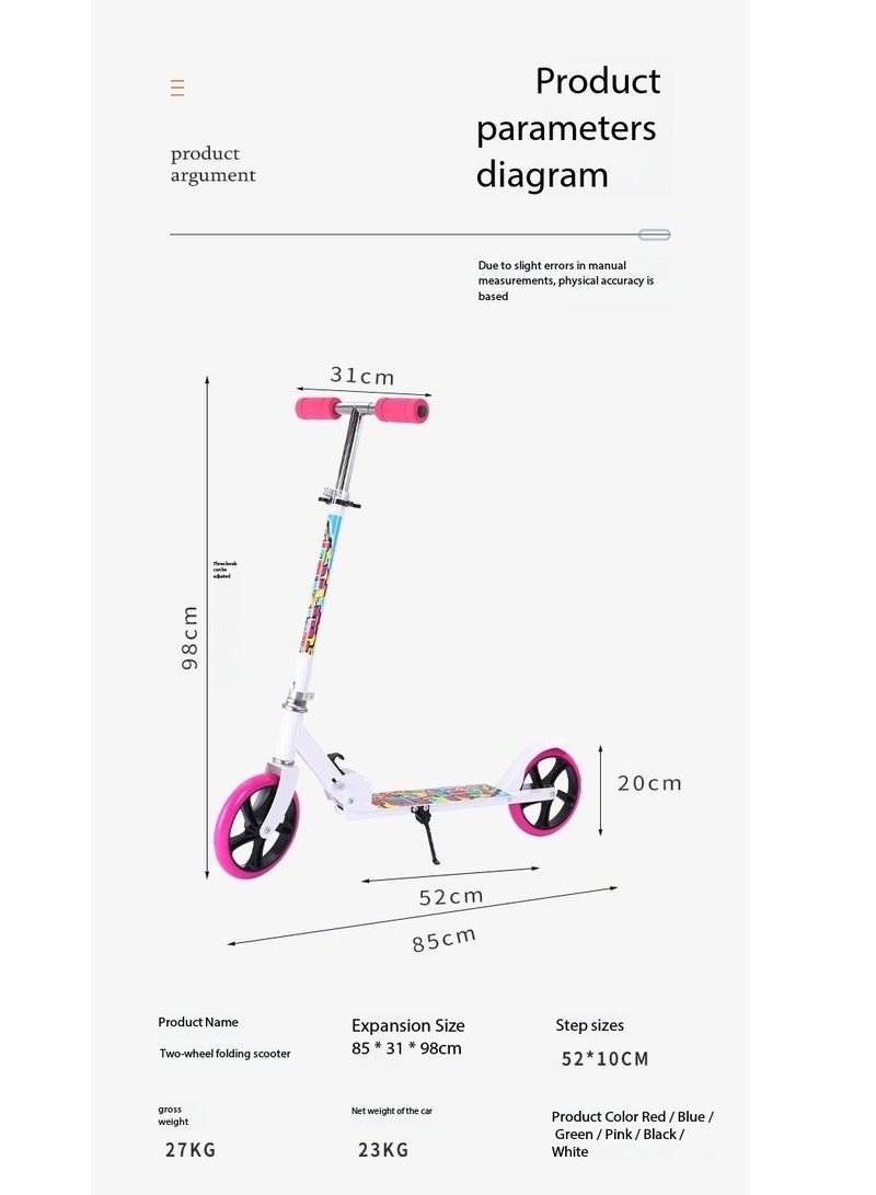 CityRiya-Long Adult & Teen Kick Scooter,3-Level Height Adjustable, Foldable & Portable,Urban Commuter Scooter for Teens & Adults Lightweight Aluminium Frame, 100kg Capacity(YS-106,Black Blue Wheel) - Image 2