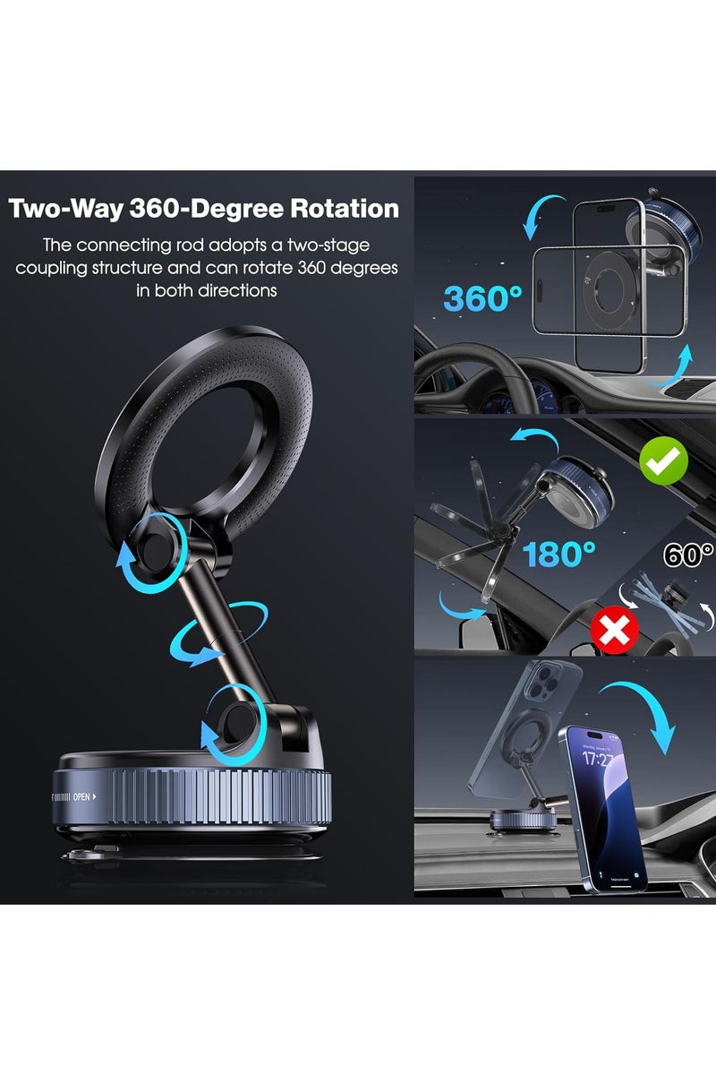 TIKNIA Vacuum Magnetic Phone Holder, 360° Adjustable Magnetic Car Mount, Foldable Portable Suction Cup Cell Phone Mount for Car/Gym/Mirror/Shower, Compatible with All Smartphones & All Car Models - Image 3