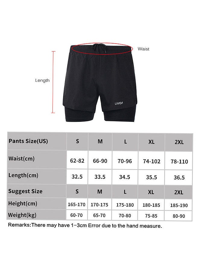 Generic - Men's 2-in-1 Running Shorts Quick Drying Breathable Active Training Exercise Jogging Cycling Shorts with Longer Liner Black Size L - Image 1