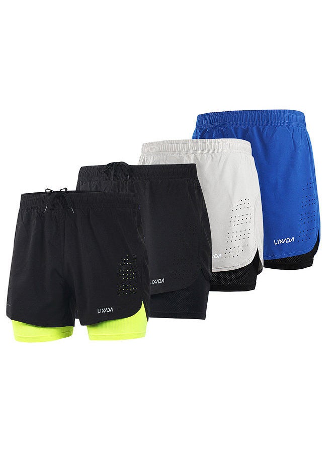 Generic - Men's 2-in-1 Running Shorts Quick Drying Breathable Active Training Exercise Jogging Cycling Shorts with Longer Liner Black Size L - Image 1
