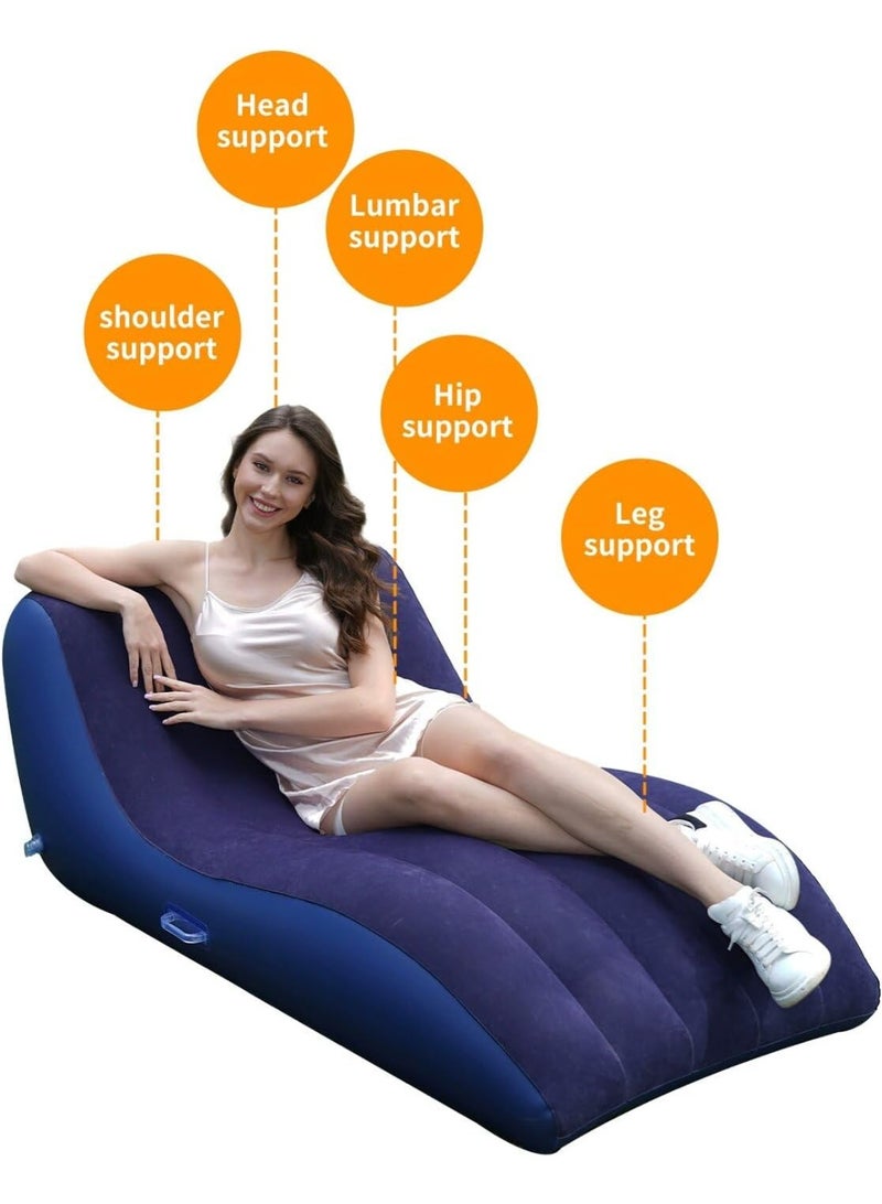 لاكوز كرسي استرخاء قابل للنفخ مع مضخة هواء، مناسب لغرفة المعيشة وغرفة النوم والسفر والتخييم والنزهات والشاطئ، لون أزرق - Image 3