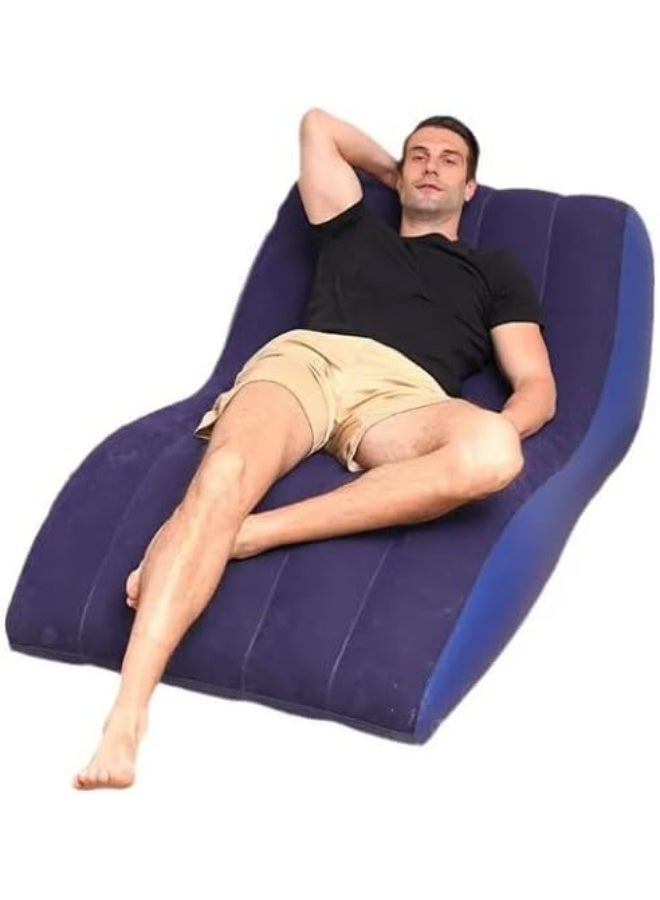 لاكوز كرسي استرخاء قابل للنفخ مع مضخة هواء، مناسب لغرفة المعيشة وغرفة النوم والسفر والتخييم والنزهات والشاطئ، لون أزرق - Image 5