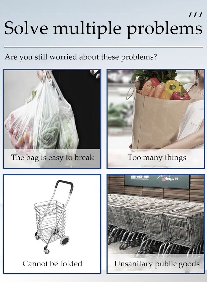 DUNISO عربة تسوق قابلة للطي، دوللي متحرك بعجلات دوارة 360° وسلتين مزدوجتين، عربة للأنشطة الخارجية، الرحلات، التخييم، التسوق، خفيفة الوزن ومضغوطة - Image 4