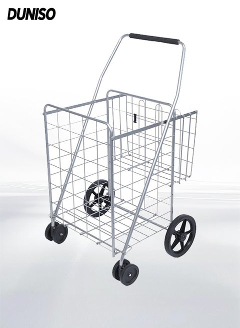 Folding Shopping Cart,Rolling Dolly with 360° Swivel Wheels and Double Baskets,Trolley for Outdoor Activities, Trips, Camping, Shopping,Compact Lightweight