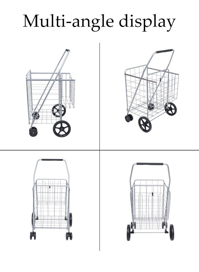 DUNISO عربة تسوق قابلة للطي، دوللي متحرك بعجلات دوارة 360° وسلتين مزدوجتين، عربة للأنشطة الخارجية، الرحلات، التخييم، التسوق، خفيفة الوزن ومضغوطة - Image 3