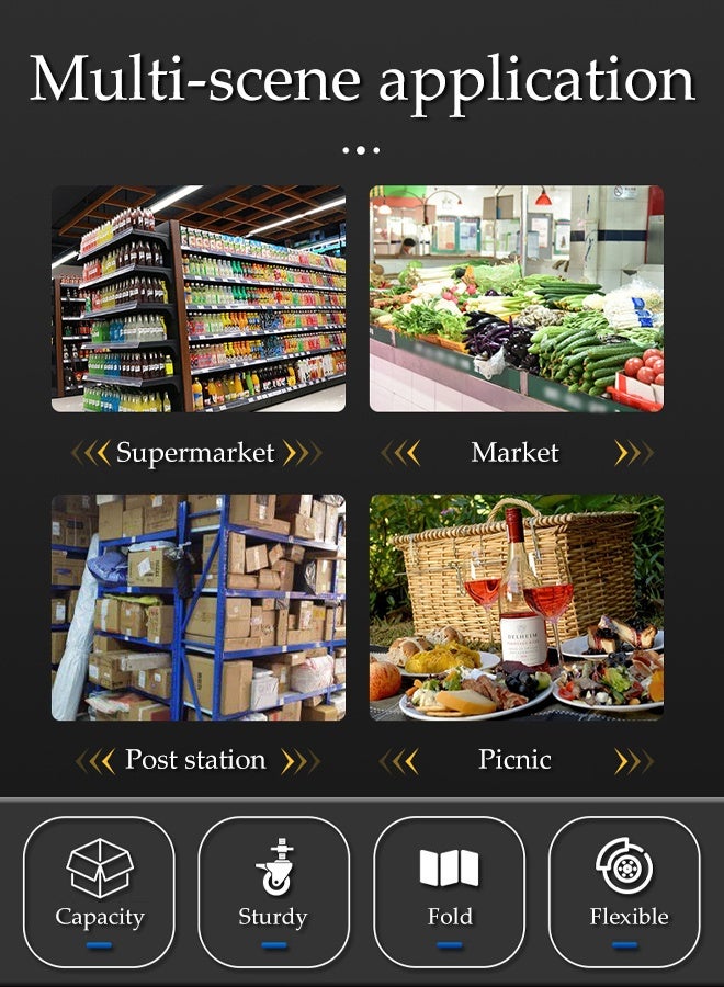 DUNISO عربة تسوق قابلة للطي، دوللي متحرك بعجلات دوارة 360° وسلتين مزدوجتين، عربة للأنشطة الخارجية، الرحلات، التخييم، التسوق، خفيفة الوزن ومضغوطة - Image 5