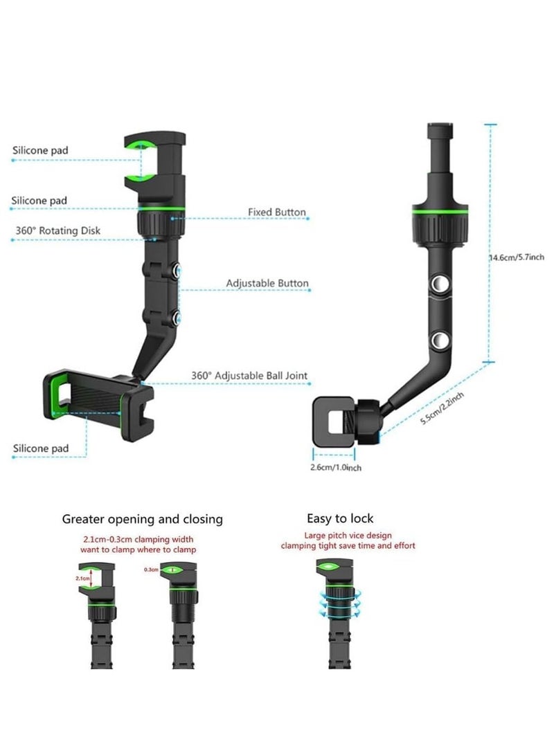 360°Rearview Mirror Phone Holder for Car,Multifunctional Phone Mount and GPS Holder Universal Adjustable Rotating Car Phone Holder(2Pcs) (ELT-03) - Image 4