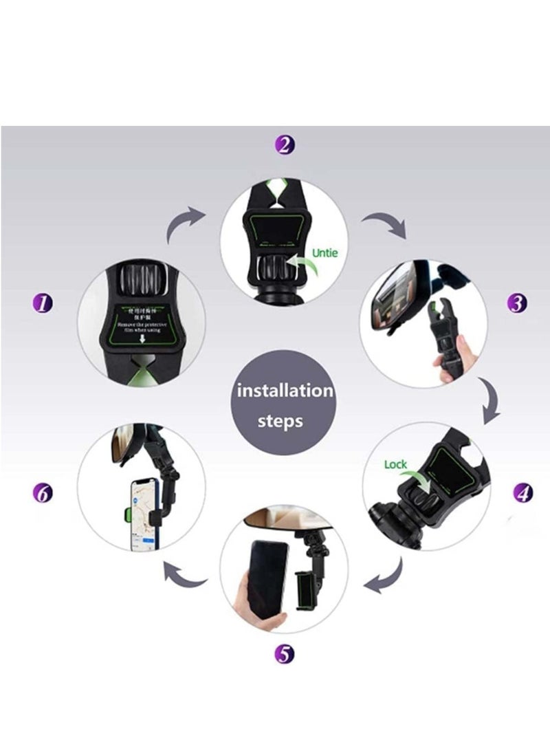 360°Rearview Mirror Phone Holder for Car,Multifunctional Phone Mount and GPS Holder Universal Adjustable Rotating Car Phone Holder(2Pcs) (ELT-03) - Image 5