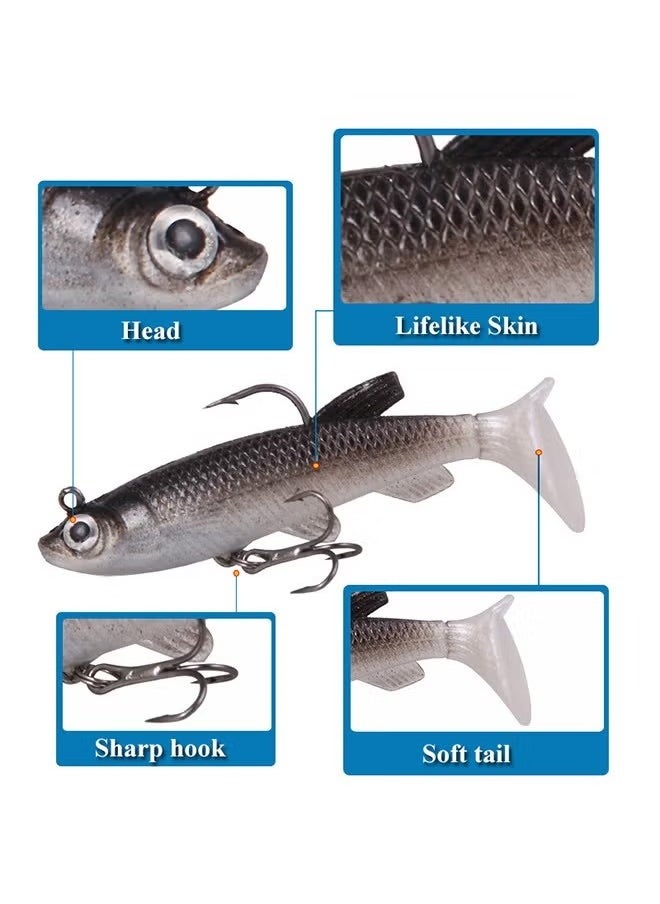 Beauenty Fishing Lure Set, 5Pcs 8.5cm Soft Bait Head Sea Fish Lures Fishing Tackle Sharp Treble Hook T Tail Artificial Bait  - Image 4
