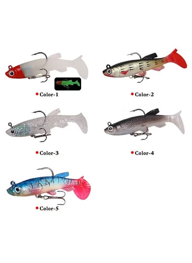 Beauenty - Fishing Lure Set, 5Pcs 8.5cm Soft Bait Head Sea Fish Lures Fishing Tackle Sharp Treble Hook T Tail Artificial Bait - Image 1