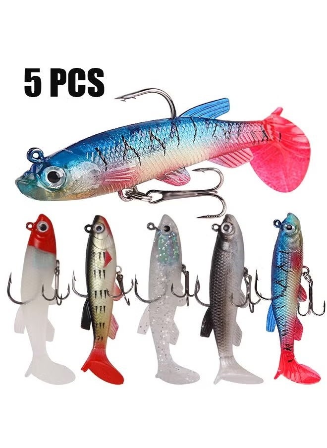 Beauenty Fishing Lure Set, 5Pcs 8.5cm Soft Bait Head Sea Fish Lures Fishing Tackle Sharp Treble Hook T Tail Artificial Bait  - Image 1