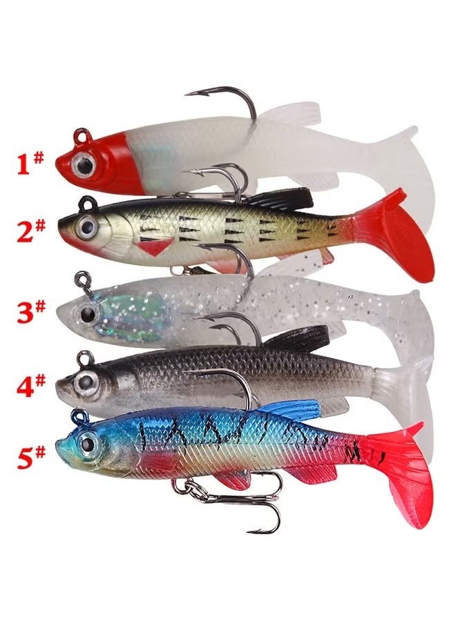 Beauenty Fishing Lure Set, 5Pcs 8.5cm Soft Bait Head Sea Fish Lures Fishing Tackle Sharp Treble Hook T Tail Artificial Bait  - Image 2