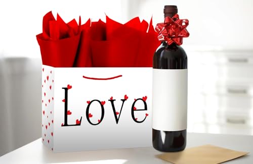 Linelglobal Large White Valentine Gift Bag with Letter Love Comes with Tissues, Card, Envelope, Label and A Cute Sticker for Valentine's Day, Anniversary Celebrations, Wedding-related Rvents - Image 4
