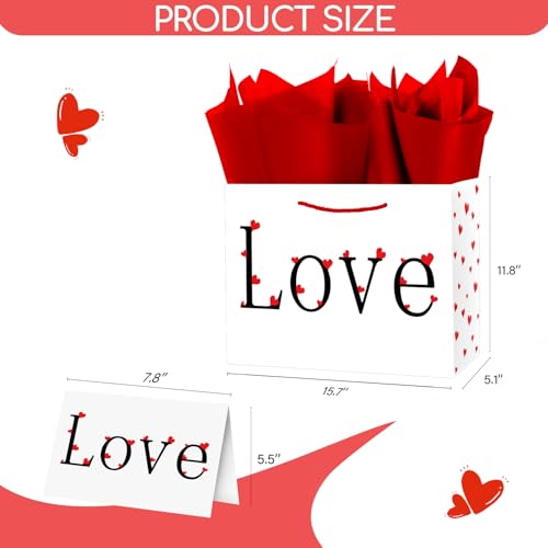 Linelglobal Large White Valentine Gift Bag with Letter Love Comes with Tissues, Card, Envelope, Label and A Cute Sticker for Valentine's Day, Anniversary Celebrations, Wedding-related Rvents - Image 2