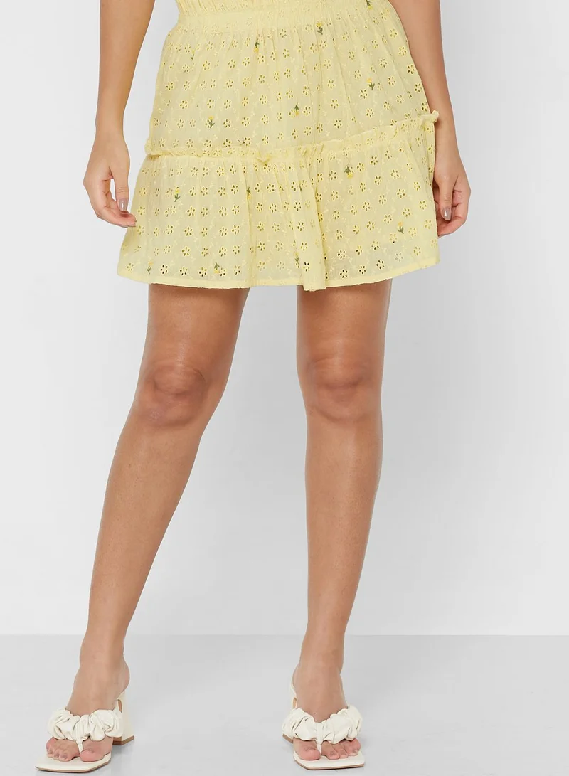 boohoo Tie Detail Broidered Crop Top & Skirt Set