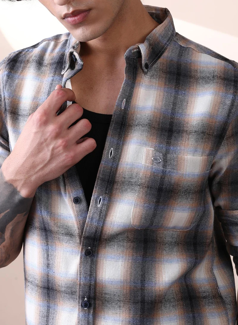 CAHOOT  Men's Charcoal Black & Off-White Gradient-Graph Regular Shirt for Men | Best Price UAE