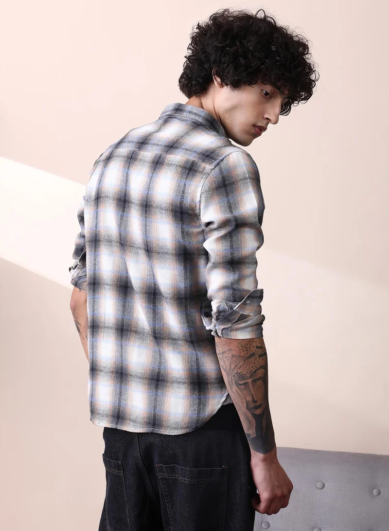 CAHOOT  Men's Charcoal Black & Off-White Gradient-Graph Regular Shirt for Men | Best Price UAE