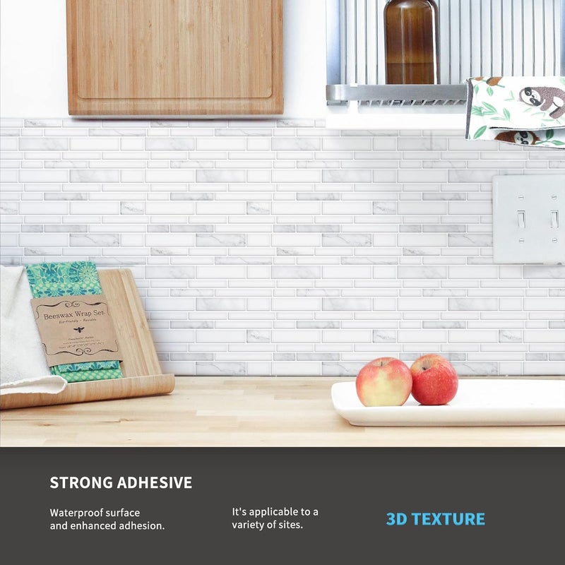آرت3d أرت3د – 10 ألواح من البلاط الفاخر القابل للتثبيت على الجدران، مقاس 12×12 بوصة، بتصميم على شكل رخام أبيض. - Image 4