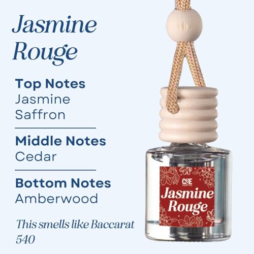 CE CRAFT C&E Craft Co Hanging Car Air Freshener Diffuser 2 Pack, Long Lasting Fragrance Oil Car Freshener, Glass Bottle Auto Air Freshener, Made in USA (Jasmine Rouge) - Image 2