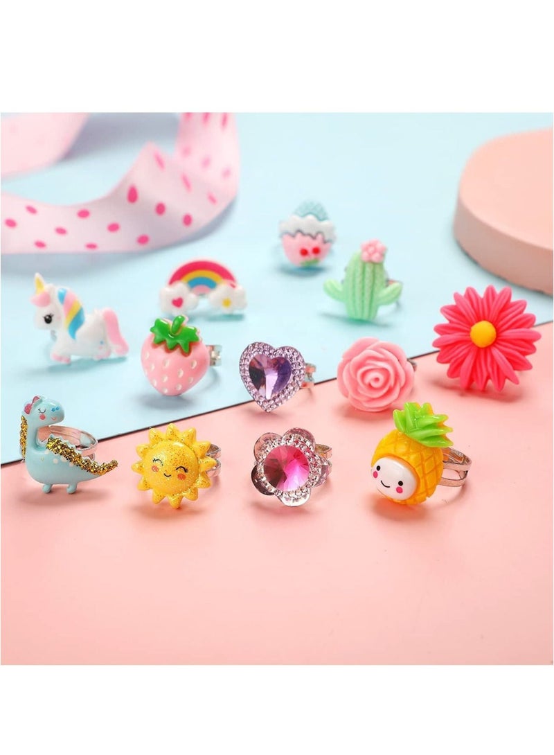 Little Girl Jewel Rings in Box, Adjustable, No Duplication, Girl Pretend Play and Dress Up Rings (24 Lovely Ring)  - Image 1