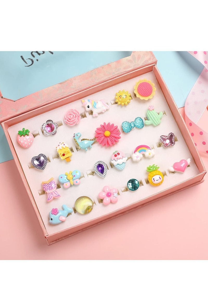 Little Girl Jewel Rings in Box, Adjustable, No Duplication, Girl Pretend Play and Dress Up Rings (24 Lovely Ring)  - Image 3