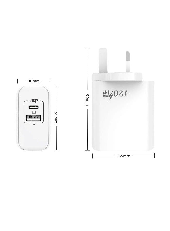 Wall Travel Charger 120 Watts 2 Ports Equipped With Power Delivery and Qualcomm 3.0 technology white - Image 2