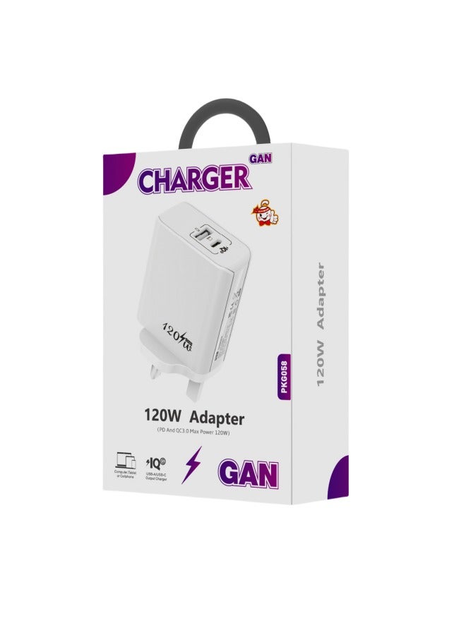 Wall Travel Charger 120 Watts 2 Ports Equipped With Power Delivery and Qualcomm 3.0 technology white - Image 4