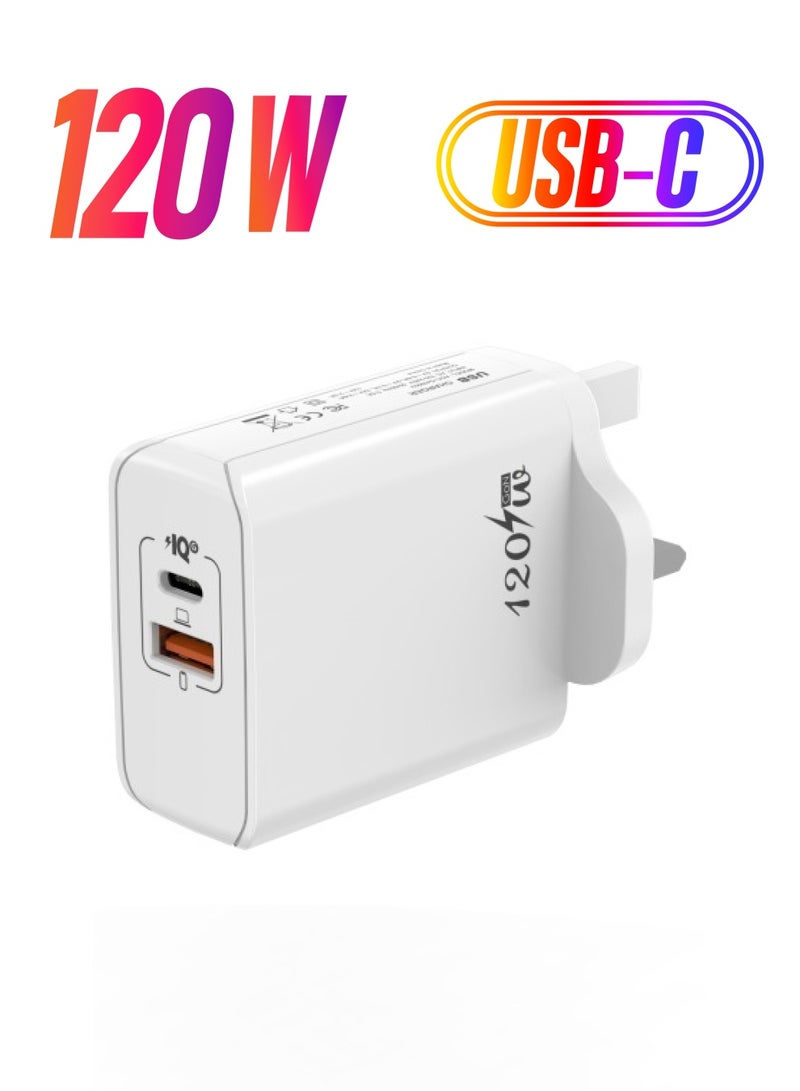 Wall Travel Charger 120 Watts 2 Ports Equipped With Power Delivery and Qualcomm 3.0 technology white - Image 1