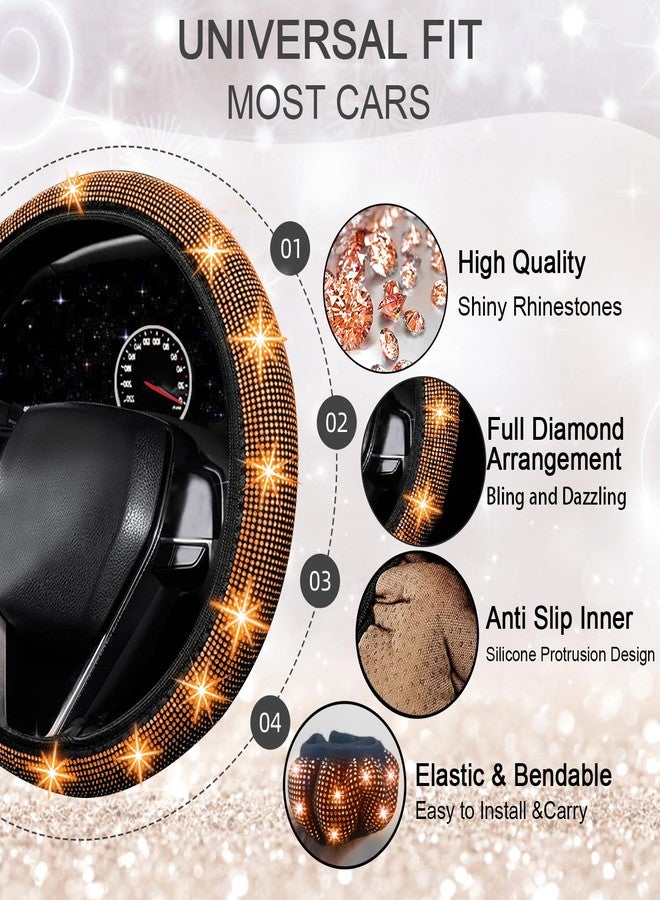 NBTEPEM 27 PCs Orange Bling Car Accessories Set for Women, Bling Steering Wheel Covers Universal Fit 15 Inch, Bling License Plate Frame, Bling Phone Holder, Bling Car Coasters (Orange Diamond) - Image 3