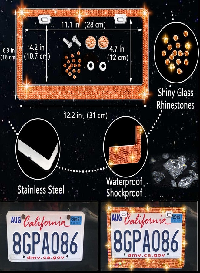 NBTEPEM 27 PCs Orange Bling Car Accessories Set for Women, Bling Steering Wheel Covers Universal Fit 15 Inch, Bling License Plate Frame, Bling Phone Holder, Bling Car Coasters (Orange Diamond) - Image 4