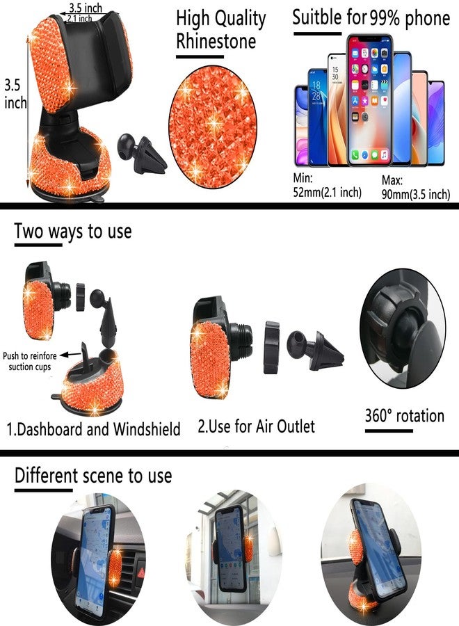 NBTEPEM 27 PCs Orange Bling Car Accessories Set for Women, Bling Steering Wheel Covers Universal Fit 15 Inch, Bling License Plate Frame, Bling Phone Holder, Bling Car Coasters (Orange Diamond) - Image 5