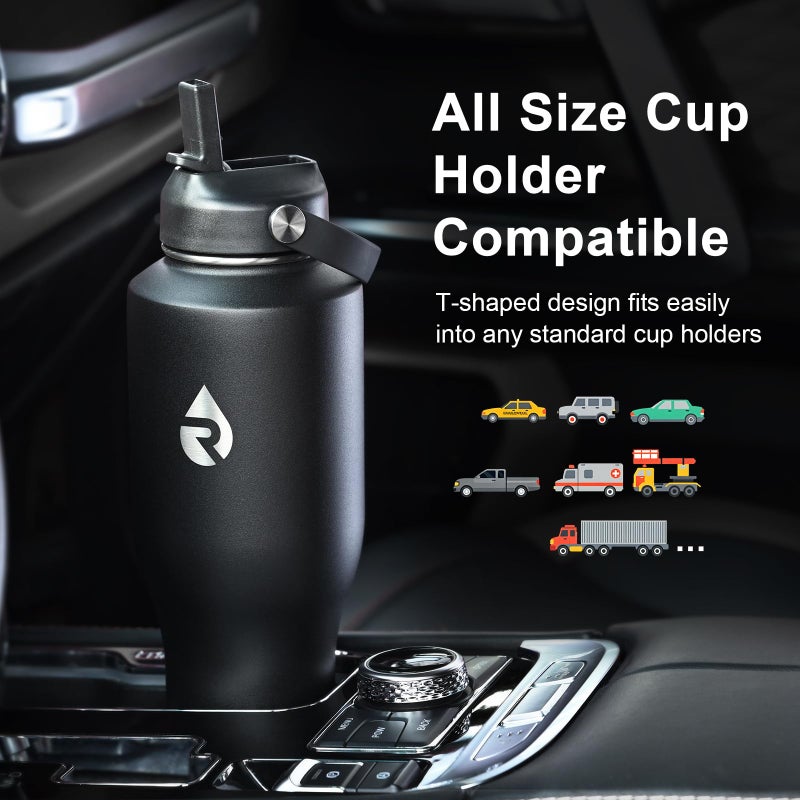 RAYMYLO 40 oz Insulated Water Bottle with Straw fit in Car Cup Holder, Triple Wall Vacuum Stainless Steel(Cold 48 hrs, Hot 24 hrs), Leakproof & Non-BPA, Hydro Travel Flask with Straw and Spout Lid - Image 2