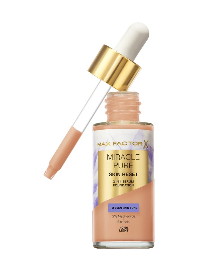 Max Factor - Miracle Pure 2in1 Skin Reset Serum Foundation - 40-60 - Light, 30ml - Image 1