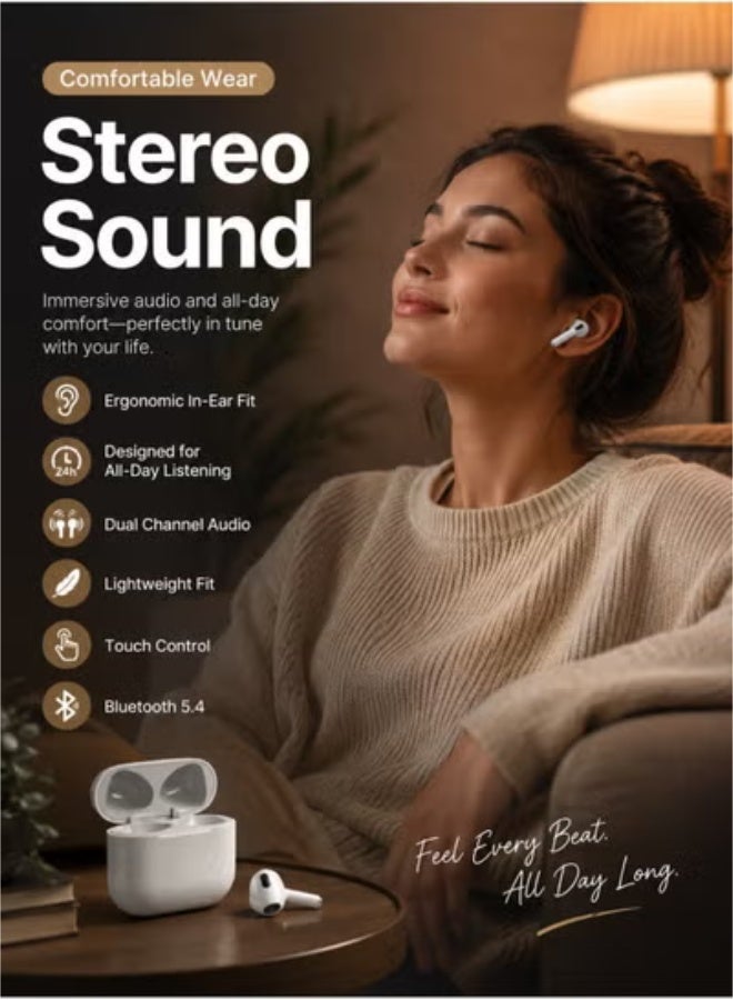 Starfire سماعات أذن بلوتوث مفتوحة، سماعات أذن ستيريو لاسلكية حقيقية، بلوتوث الإصدار 5.4، تحكم باللمس، قناتان، صوت مكالمات عالي الدقة، مقاومة للماء بمعيار IPX4، مدى يصل إلى 10 أمتار، علبة شحن بسعة 300 مللي أمبير، لون أبيض - Image 5